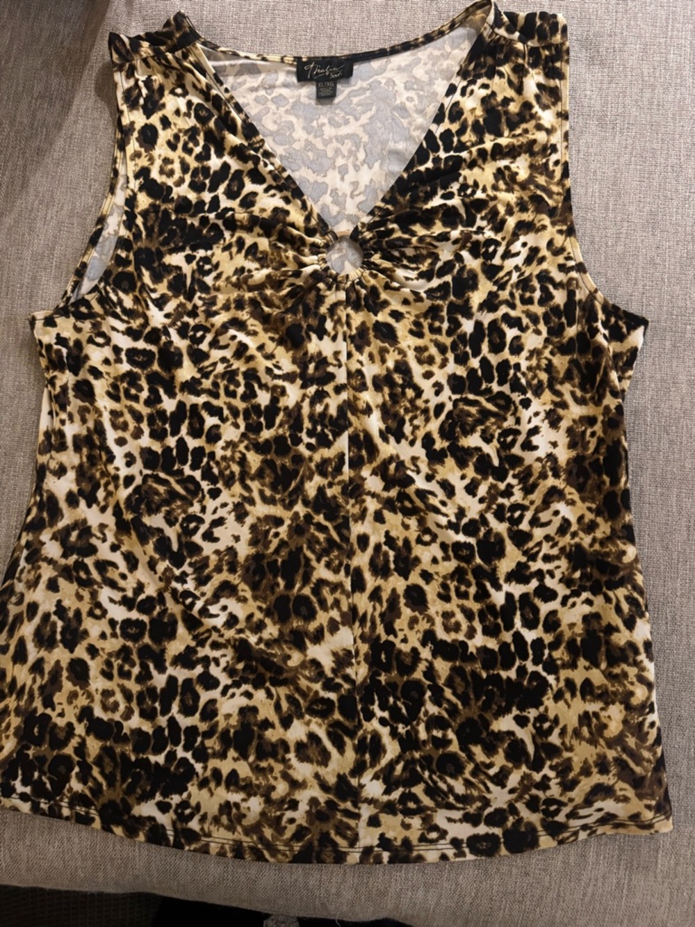 Thalia Sodi Leopard Print Sleeveless V-Neck Top - Brown/Black/Cream